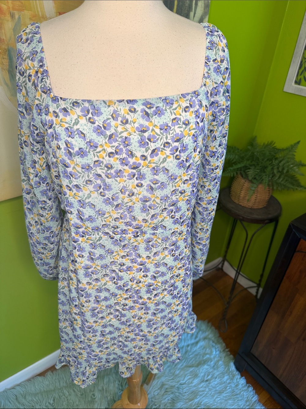 Sadie & Sage Lavender and Yellow Floral Square-Neck Long Sleeve Dress
